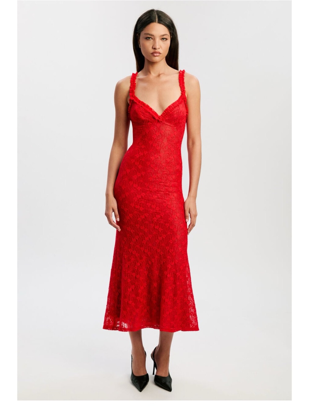 NWT Bardot Alegra Stretch Lace Midi Dress In Fire Red Small US: 4
